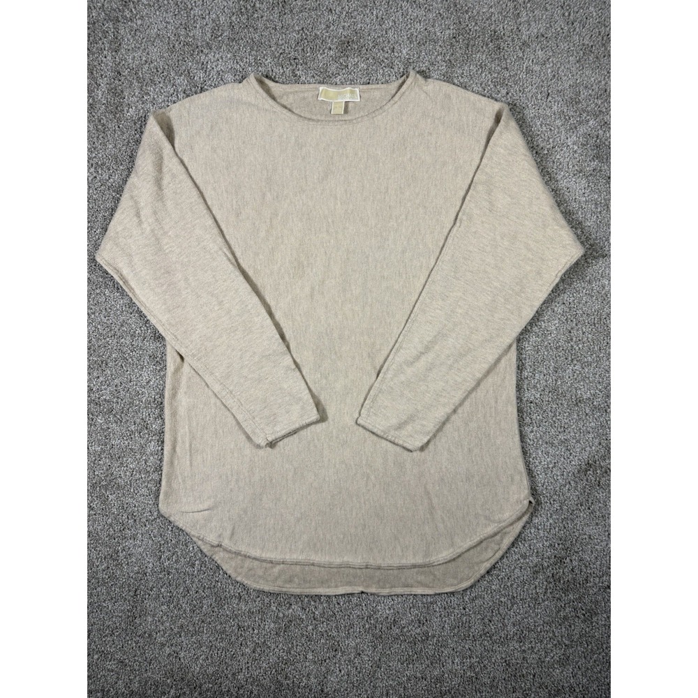 Michael Kors Women's Beige‎ Knit Sweater Pullover Size L Long Sleeve Gold Logo